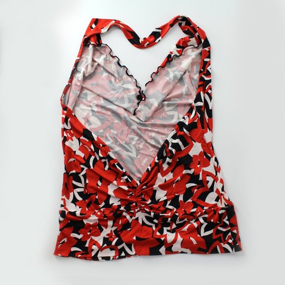 Diane Von Furstenberg DVF Silk knit drape front low back halter top sz 12 floral - Picture 2 of 10